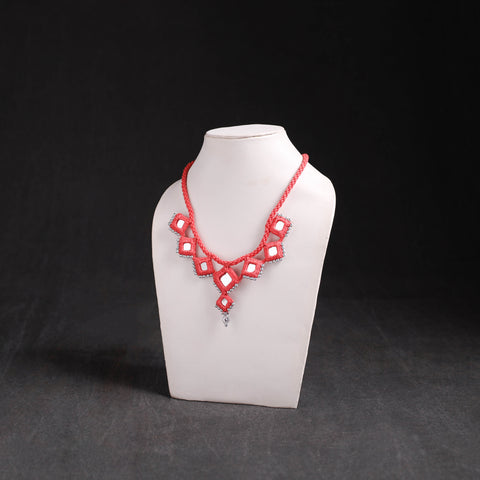 Pink - Lambani Thread & Mirror Work Necklace 07