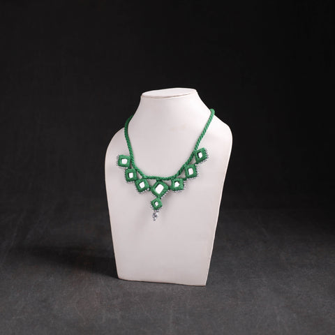 Green - Lambani Thread & Mirror Work Necklace 05