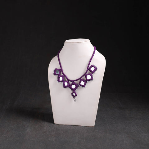 Purple - Lambani Thread & Mirror Work Necklace 01