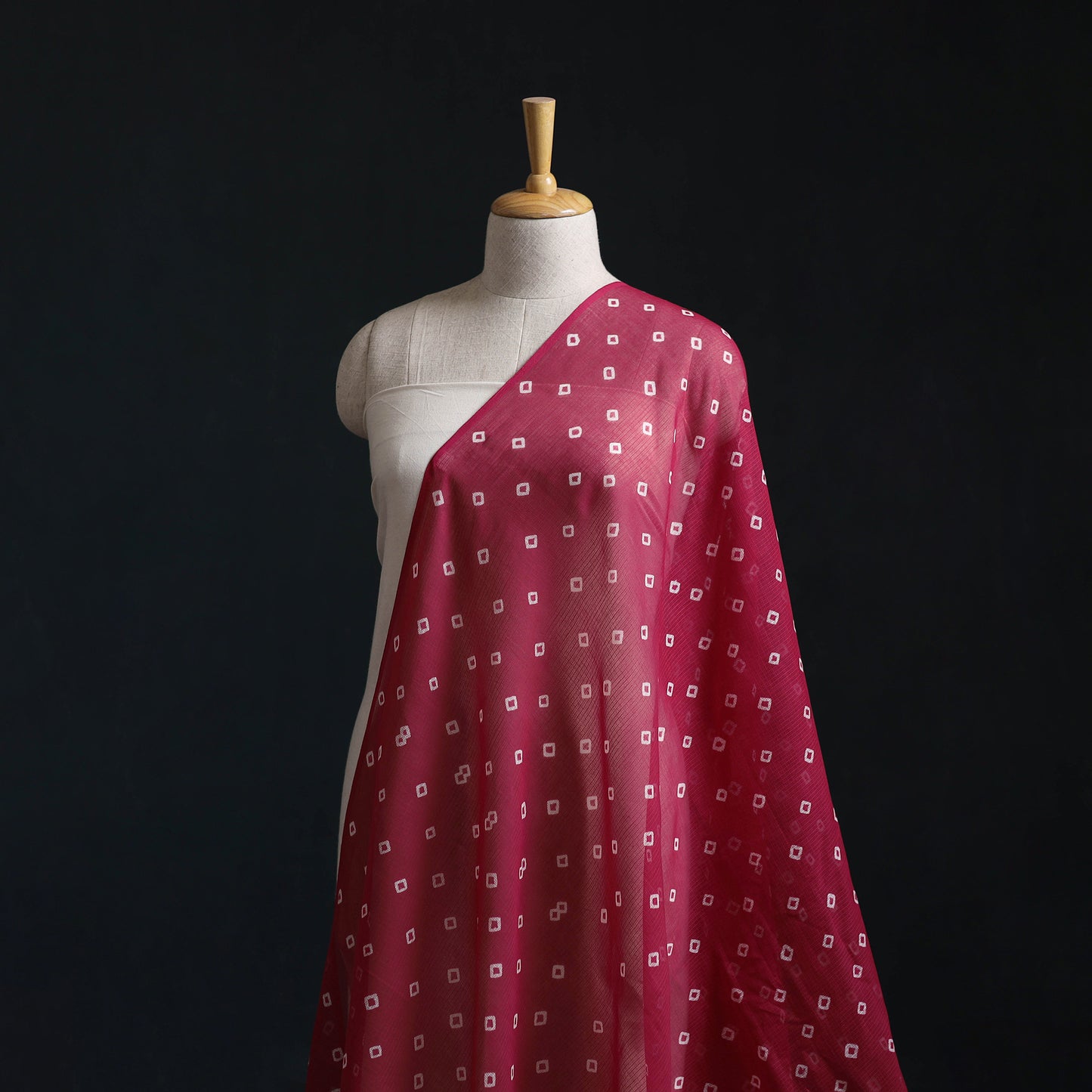 Pink - Kota Doria Cotton Bandhani Tie-Dye Fabric 15