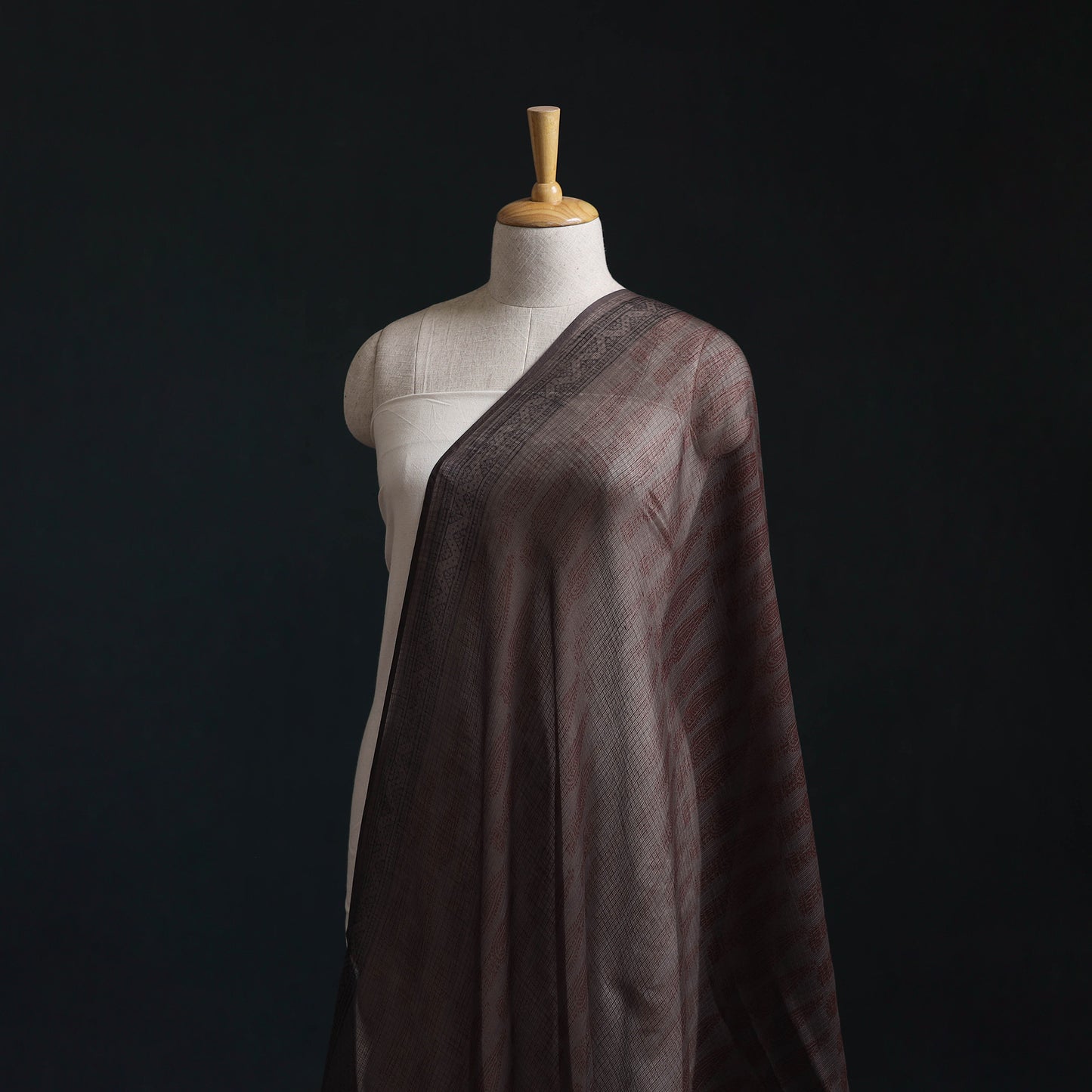 Brown - Kota Doria Cotton Natural Dyed Hand Block Bagh Print Fabric 11