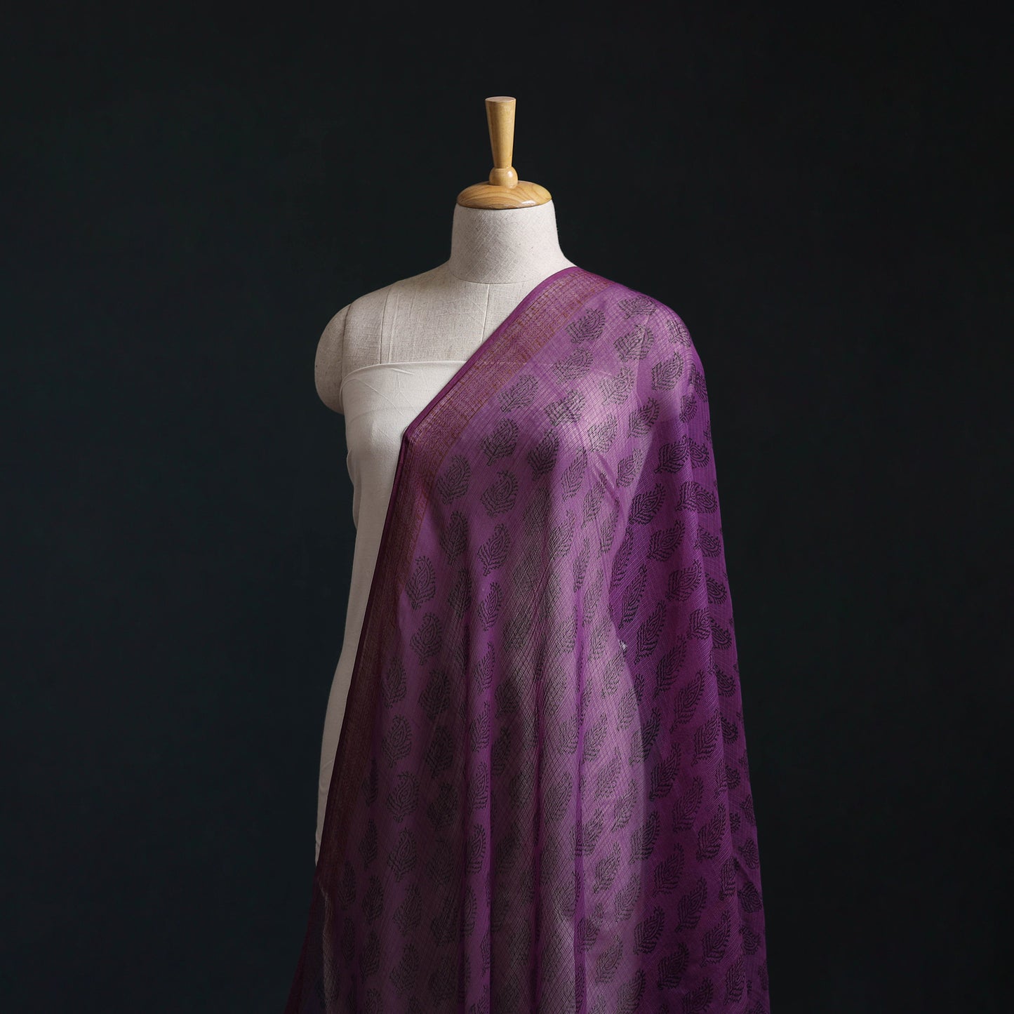 Purple - Kota Doria Cotton Natural Dyed Hand Block Bagh Print Fabric 06