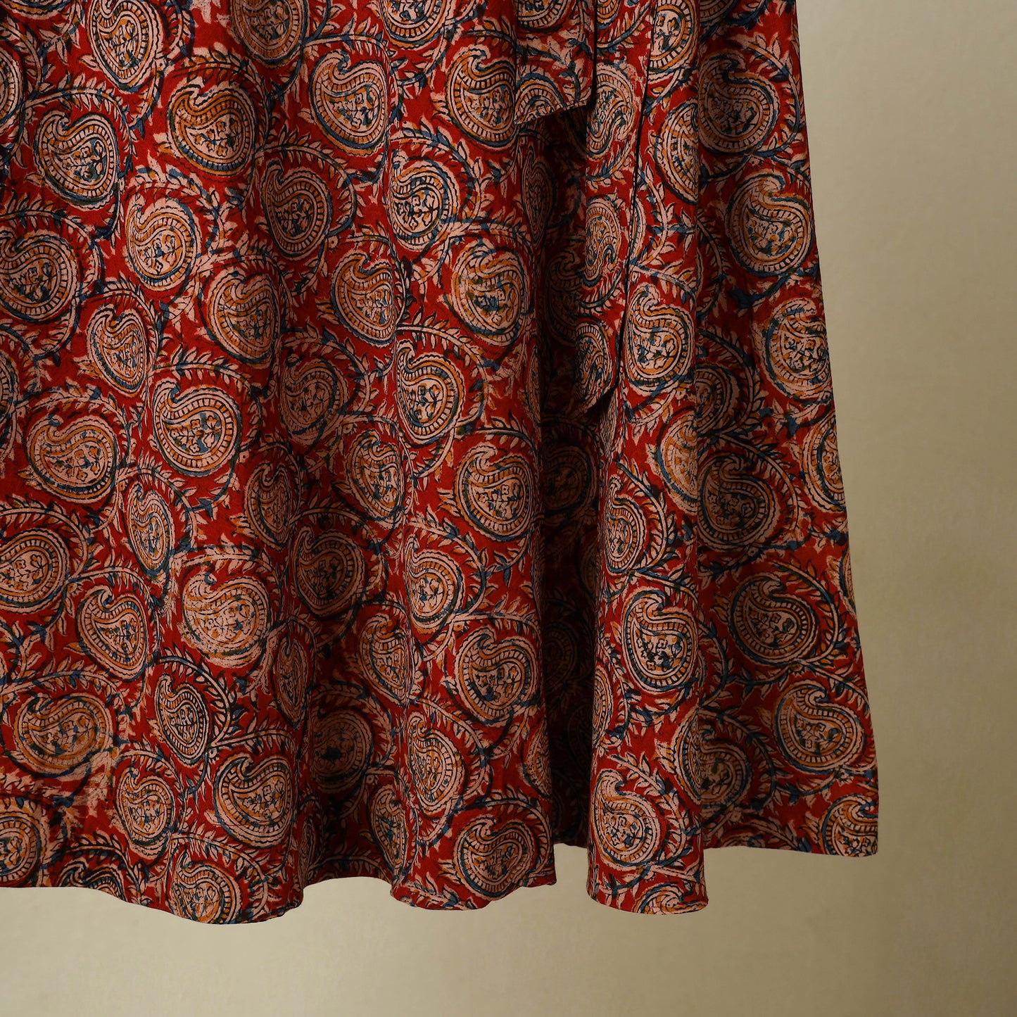 Red - kalamkari cotton wrap around skirt 58 - handcrafted