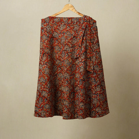 Red - kalamkari cotton wrap around skirt 60 - handcrafted