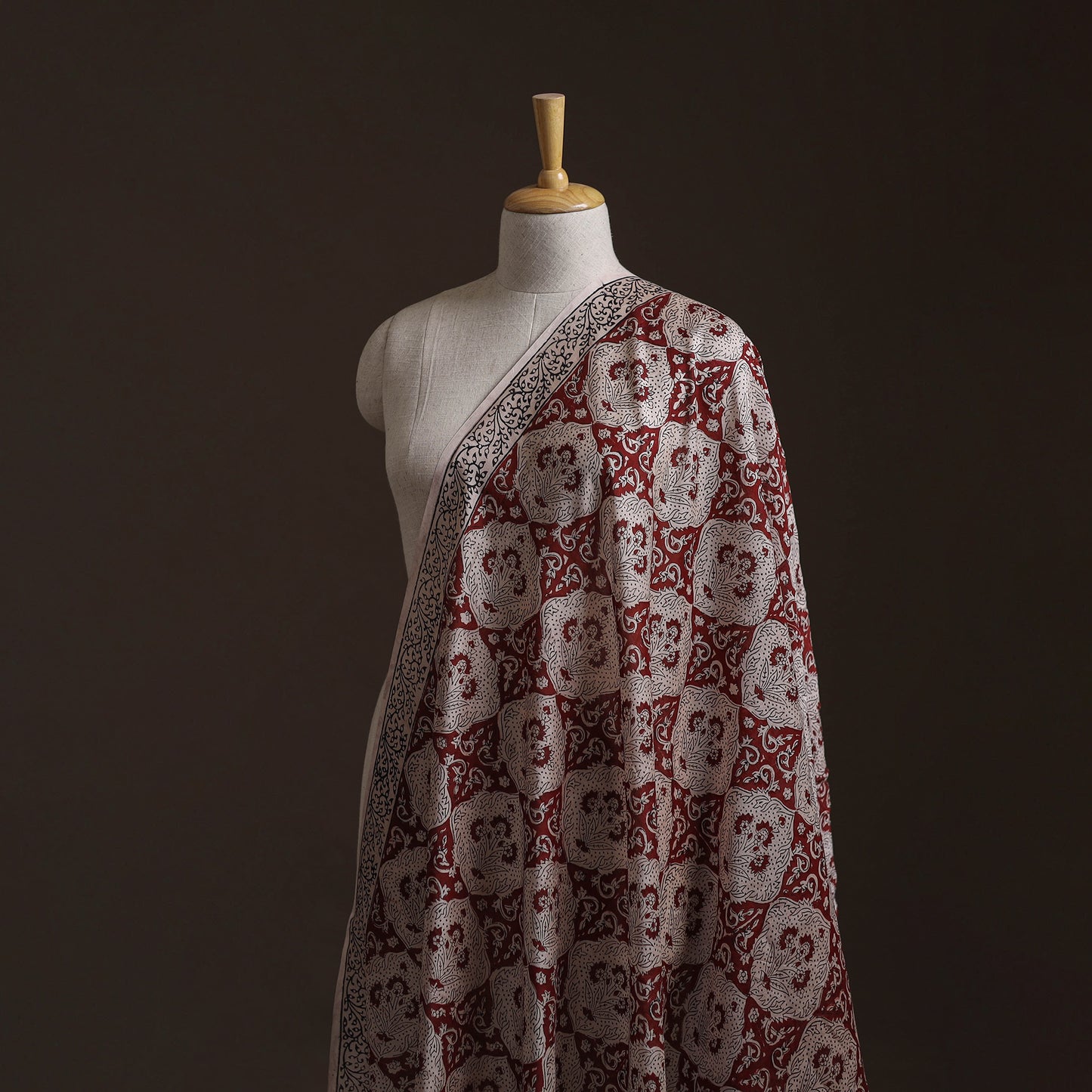 Red - Bagh Hand Block Print Chanderi Silk Natural Dyed Handloom Fabric 01