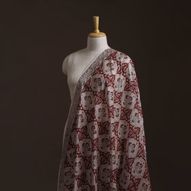 Red - Bagh Hand Block Print Chanderi Silk Natural Dyed Handloom Fabric 01