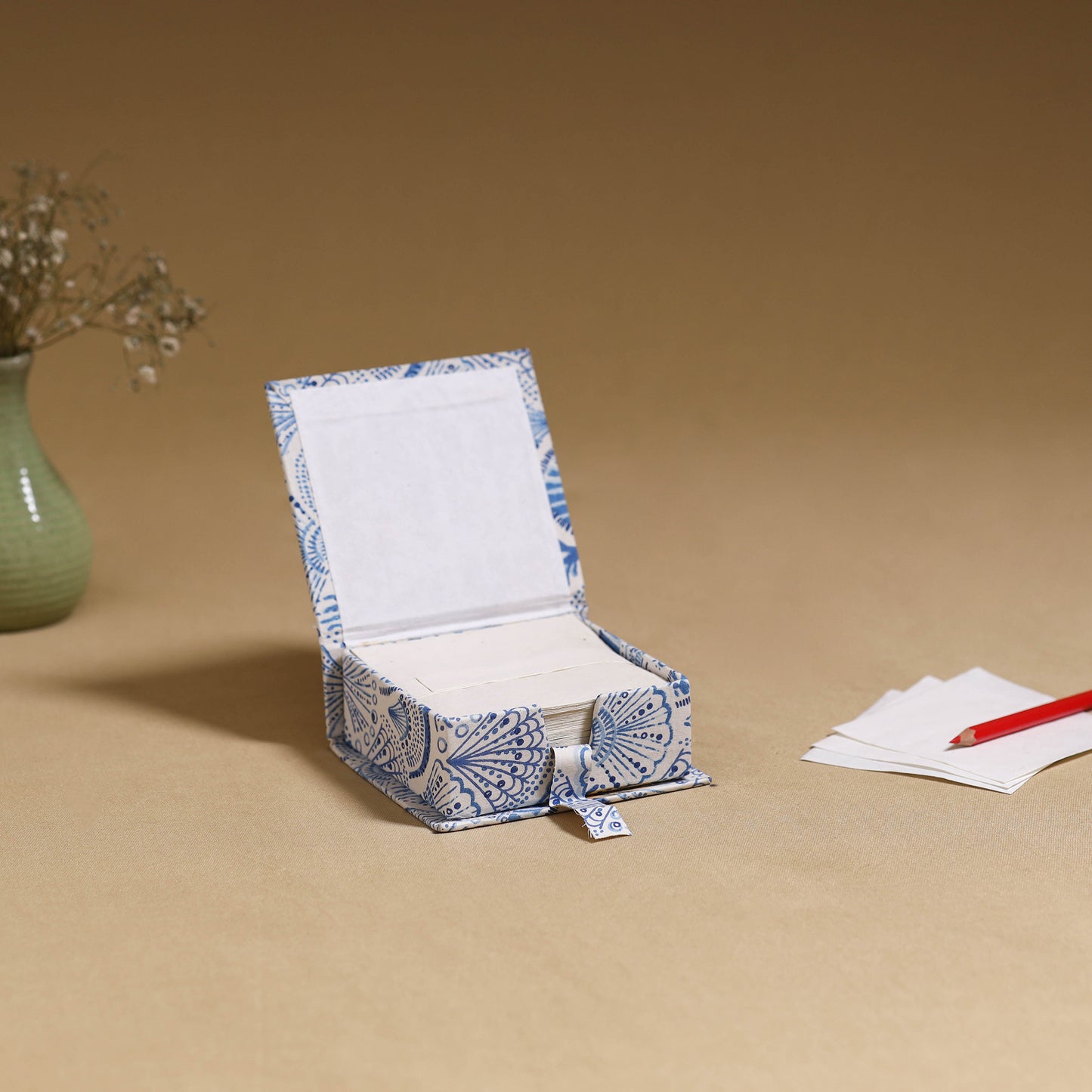 Blue - handcrafted printed card holder with slips 36