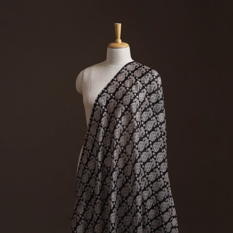 Black - Bagh Hand Block Print Chanderi Silk Natural Dyed Handloom Fabric 06