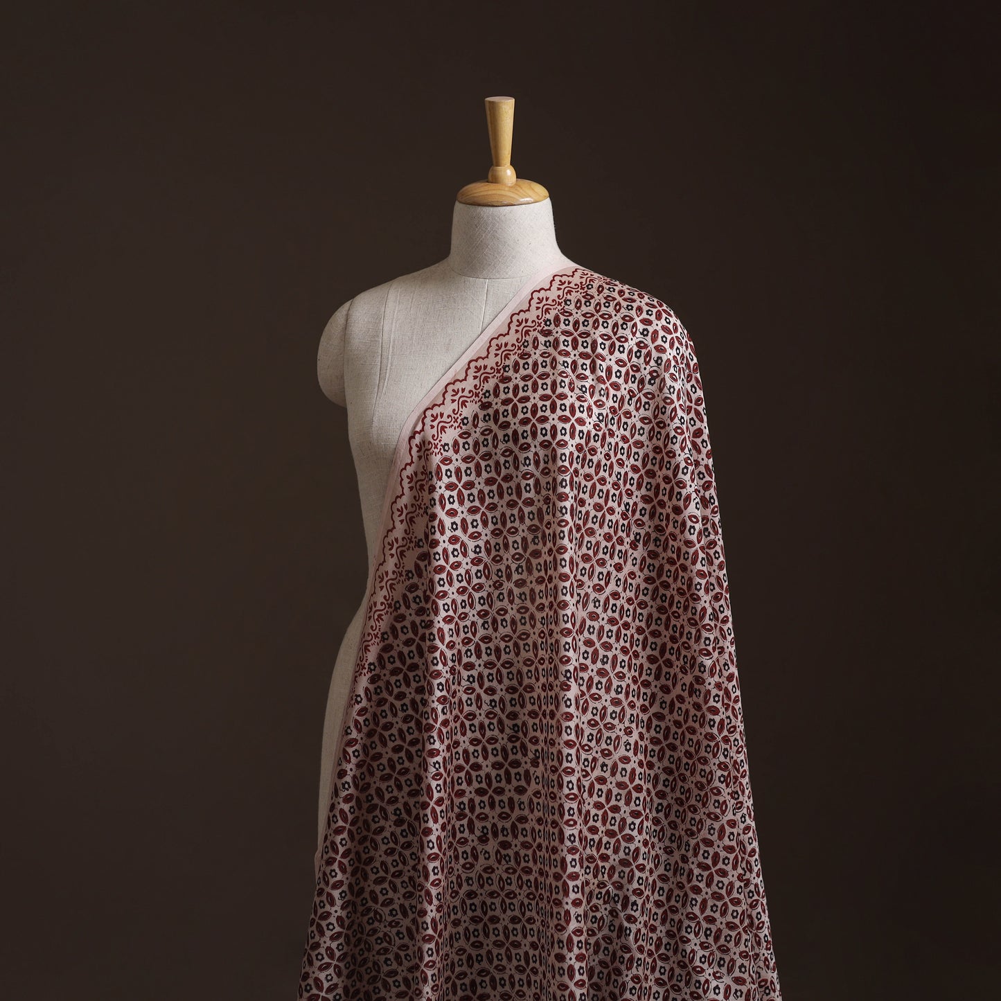 Beige - Bagh Hand Block Print Chanderi Silk Natural Dyed Handloom Fabric 12