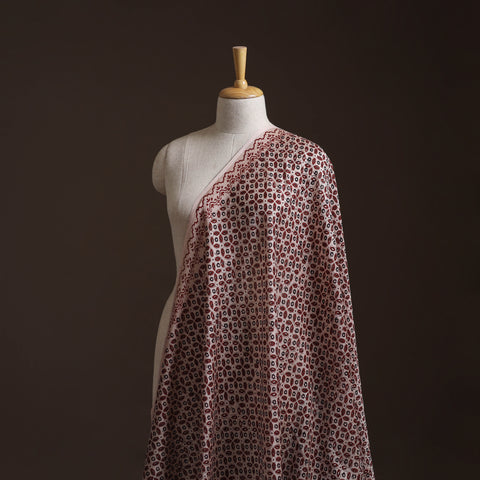 Beige - Bagh Hand Block Print Chanderi Silk Natural Dyed Handloom Fabric 12