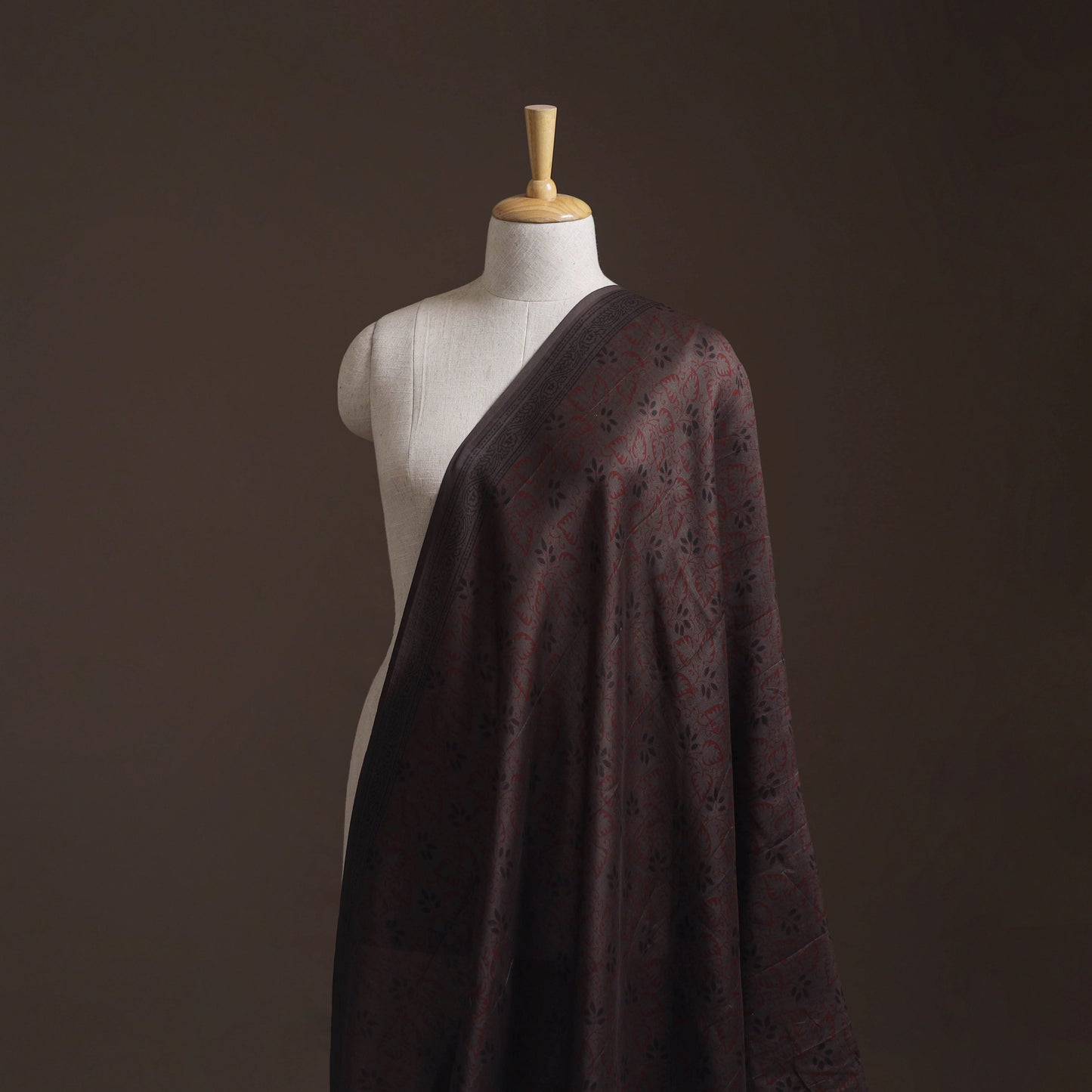 Brown - Bagh Hand Block Print Chanderi Silk Natural Dyed Handloom Fabric 16