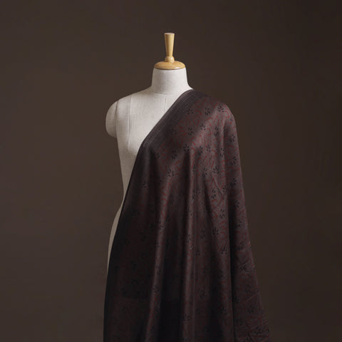 Brown - Bagh Hand Block Print Chanderi Silk Natural Dyed Handloom Fabric 16