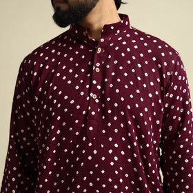 Buy Purple Tie-Dye Mul Cotton Long Bandhani Kurta for Men