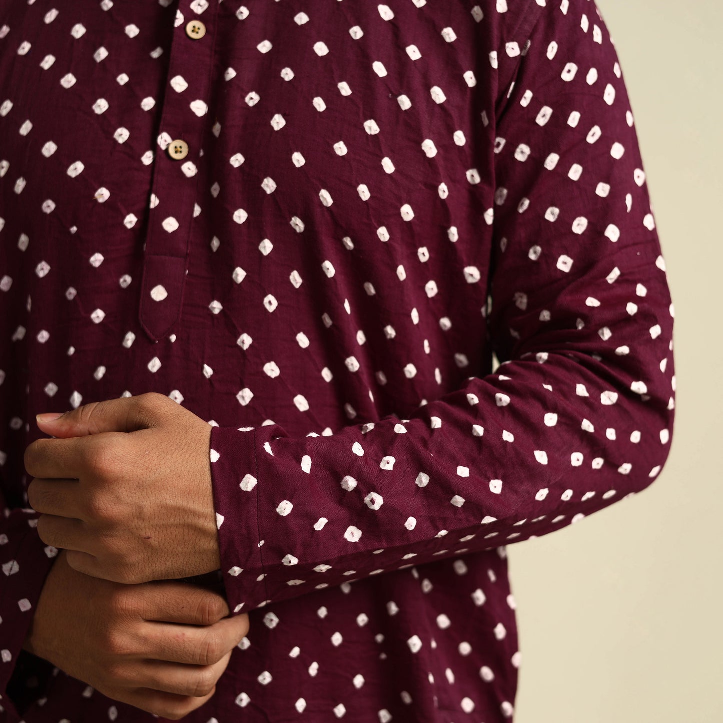Buy Purple Tie-Dye Mul Cotton Long Bandhani Kurta for Men