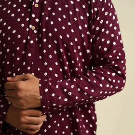 Buy Purple Tie-Dye Mul Cotton Long Bandhani Kurta for Men