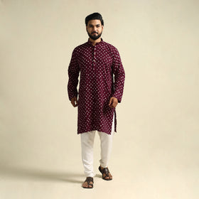 Buy Purple Tie-Dye Mul Cotton Long Bandhani Kurta for Men