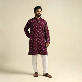 Buy Purple Tie-Dye Mul Cotton Long Bandhani Kurta for Men