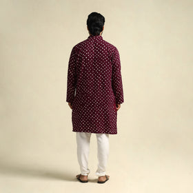 Buy Purple Tie-Dye Mul Cotton Long Bandhani Kurta for Men