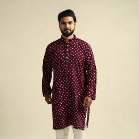 Buy Purple Tie-Dye Mul Cotton Long Bandhani Kurta for Men