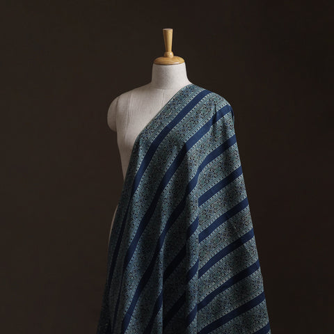 Blue - Kutch Hand Block Print Natural Dyed Cotton Ajrakh Fabric 07