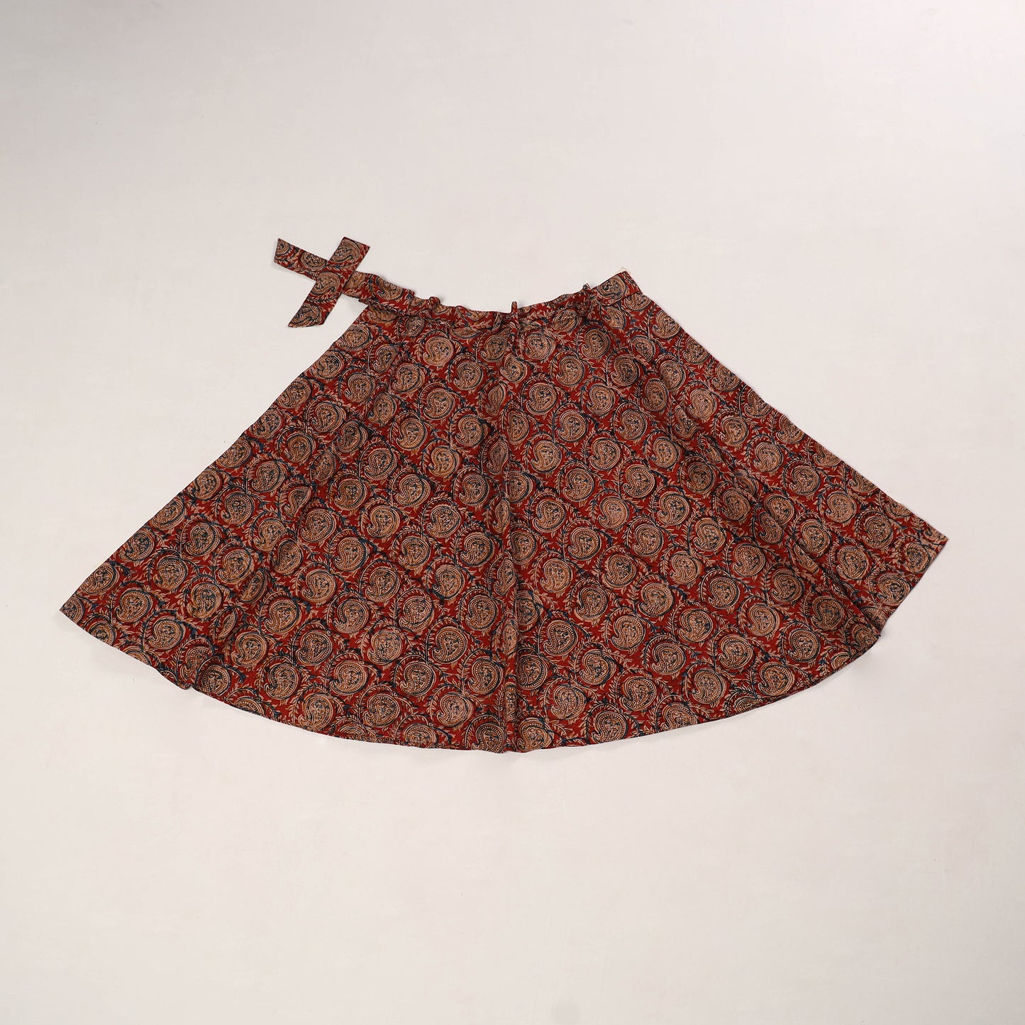 Red - kalamkari cotton wrap around skirt 58 - handcrafted