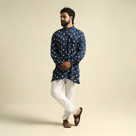 Buy Blue Tie-Dye Cotton Short Bandhani Kurta for Men