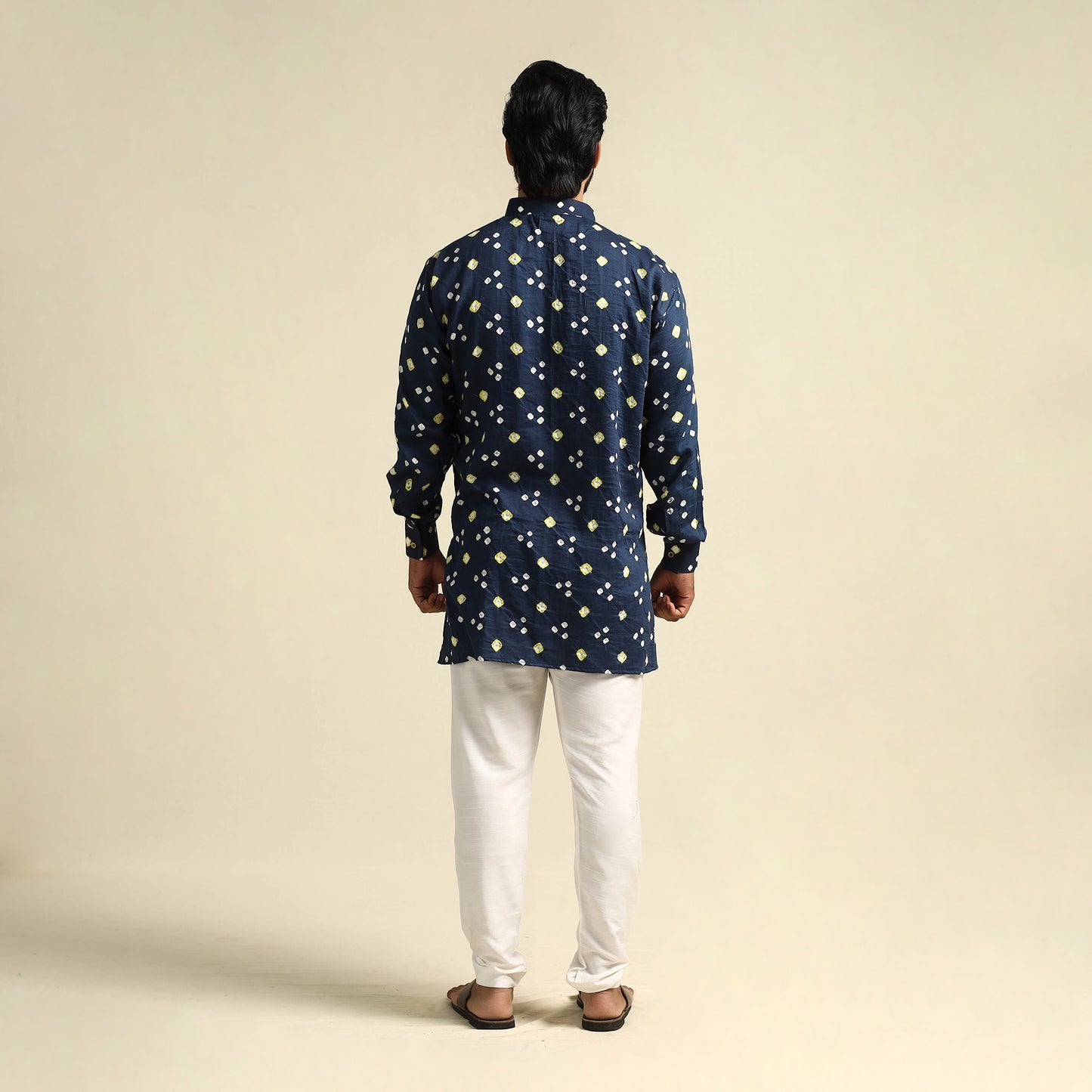 Buy Blue Tie-Dye Cotton Short Bandhani Kurta for Men