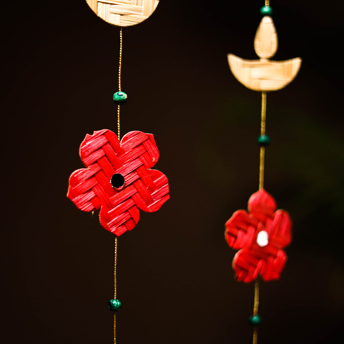 Greenkraft Flower & Diya Handcrafted Bamboo Hangings (Set of 2) 34