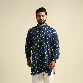 Buy Blue Tie-Dye Cotton Short Bandhani Kurta for Men