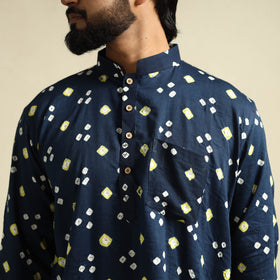 Buy Blue Tie-Dye Cotton Short Bandhani Kurta for Men