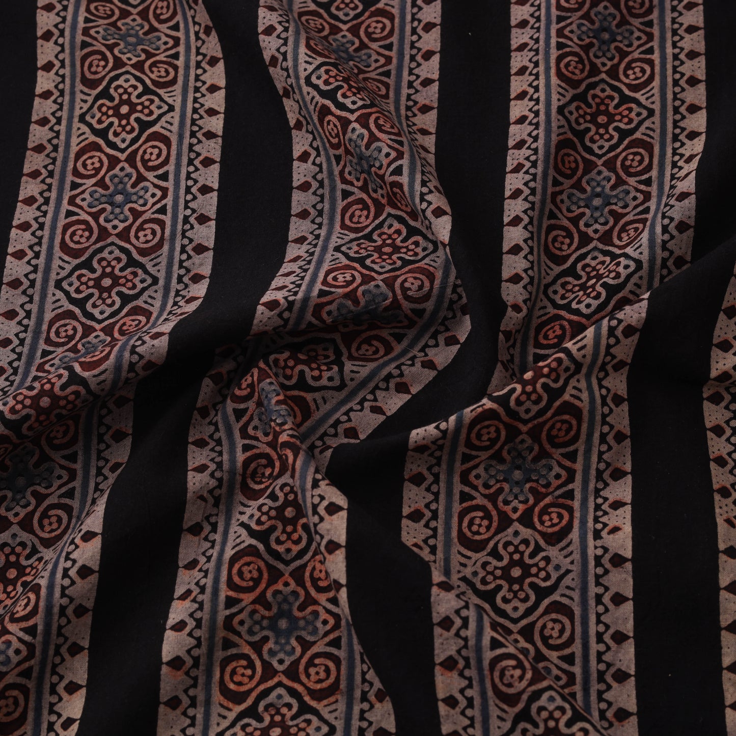 Black - Natural Dyed Cotton Kutch Hand Block Ajrakh Print Fabric 10