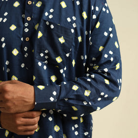 Buy Blue Tie-Dye Cotton Short Bandhani Kurta for Men