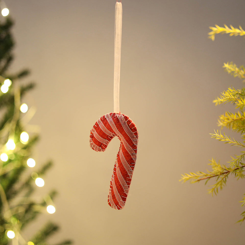 Candy Cane - Handcrafted Raffia Christmas Ornament 03