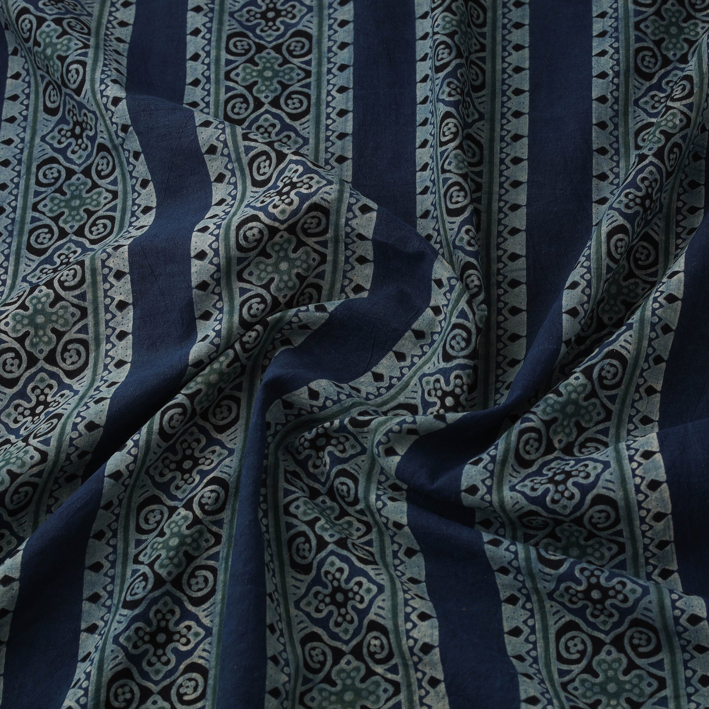 Blue - Kutch Hand Block Print Natural Dyed Cotton Ajrakh Fabric 07