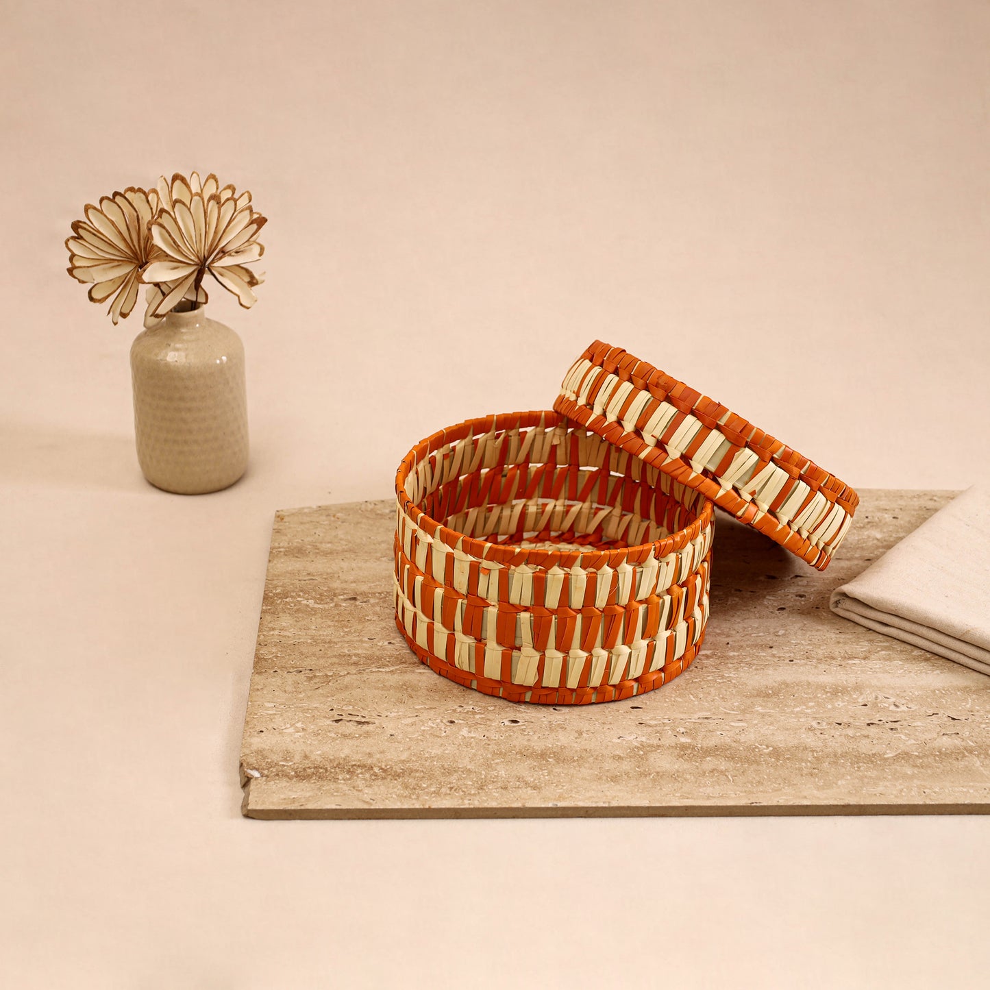 Greenkraft Handcrafted Palm Leaf Round Box (9 x 9 in) 10