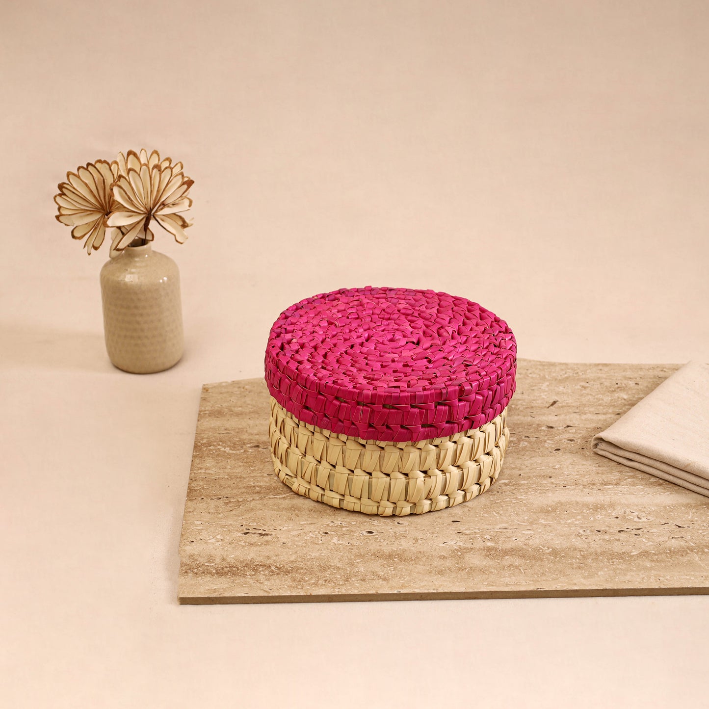 Greenkraft Handcrafted Palm Leaf Round Box (9 x 9 in) 11