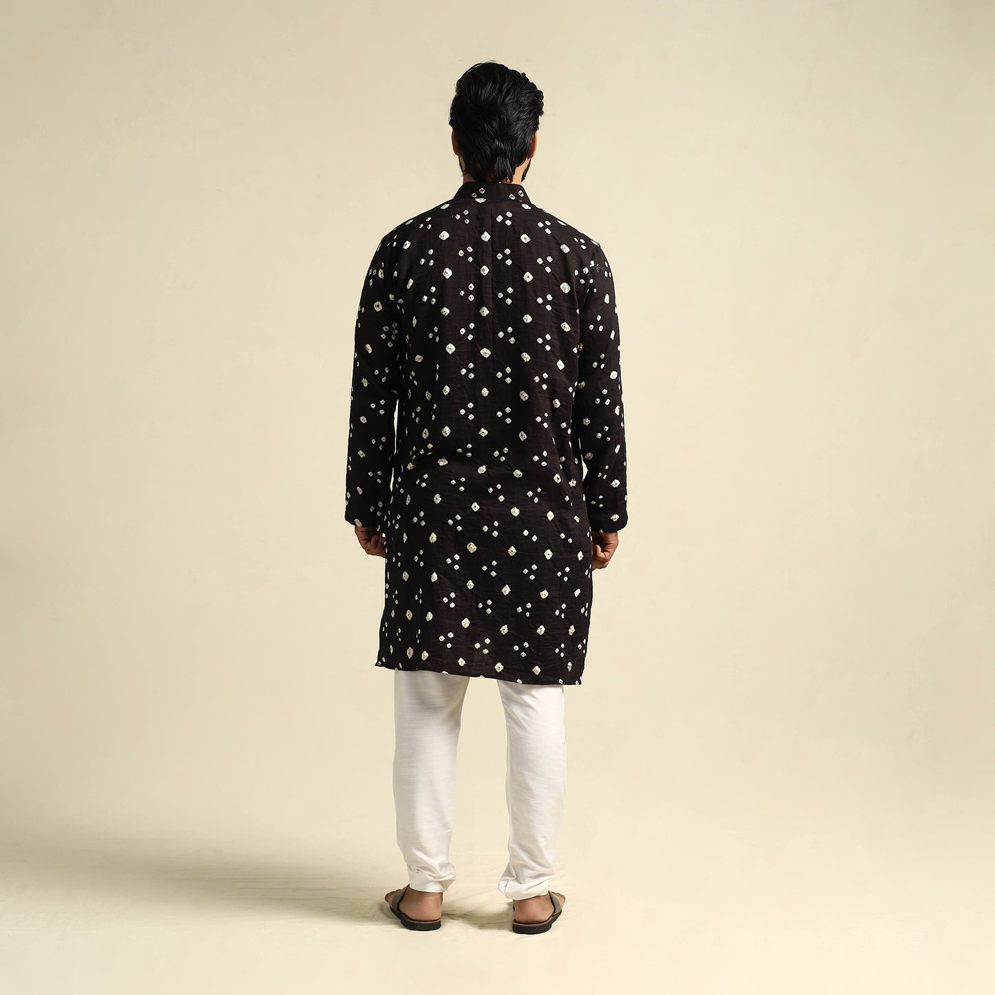  Black Tie-Dye Mul Cotton Long Bandhani Kurta for Men
