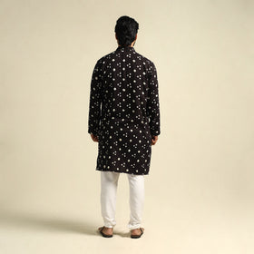  Black Tie-Dye Mul Cotton Long Bandhani Kurta for Men