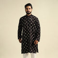  Black Tie-Dye Mul Cotton Long Bandhani Kurta for Men