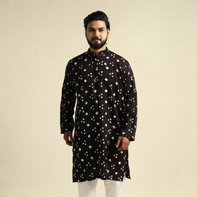  Black Tie-Dye Mul Cotton Long Bandhani Kurta for Men