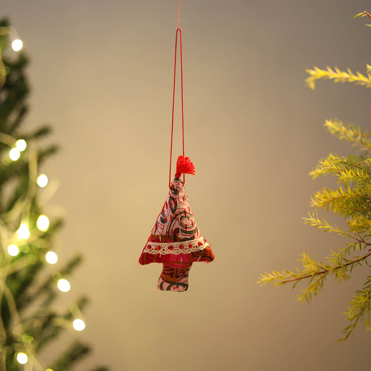 Tree - Handcrafted Kantha Stitch Stuffed Christmas Ornament 13