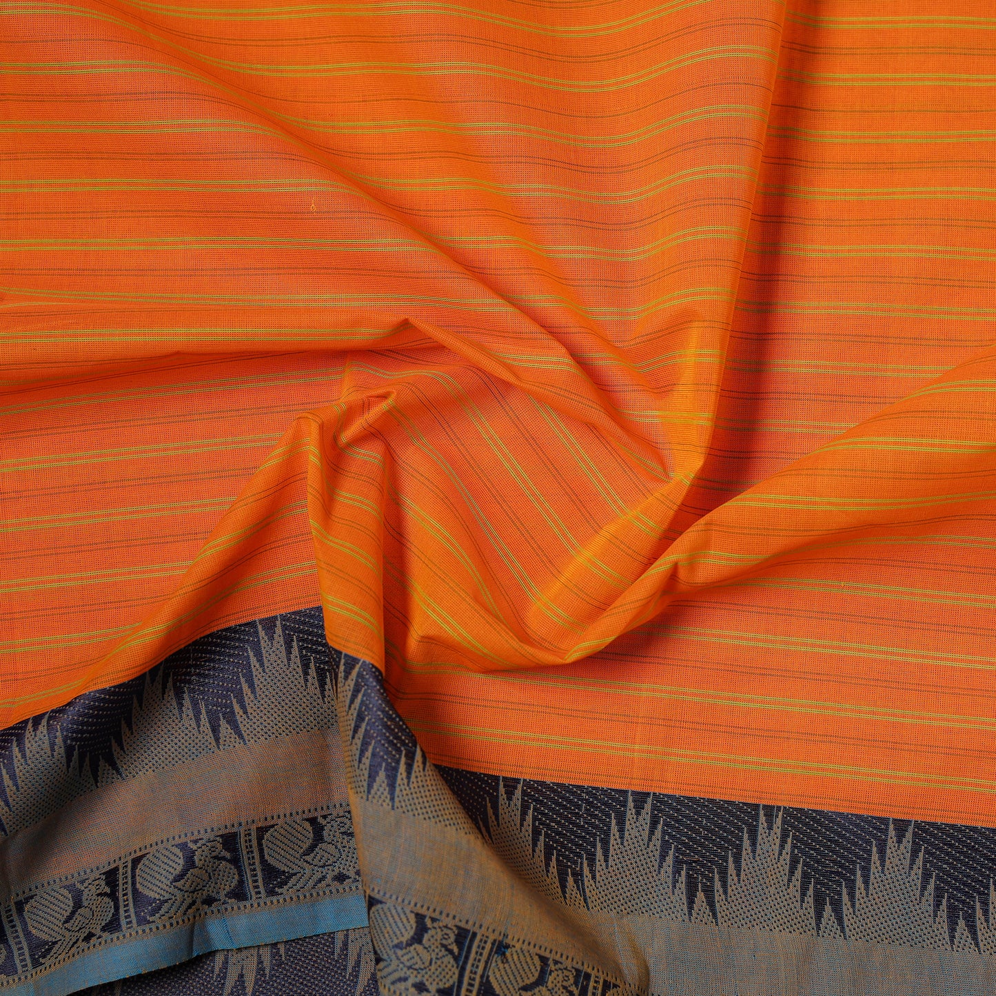 Orange - Kanchipuram Cotton Fabric with Thread Zari Border 01