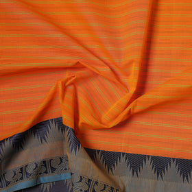 Orange - Kanchipuram Cotton Fabric with Thread Zari Border 01