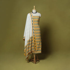 Yellow - 3pc handloom cotton unstitched pochampally ikat