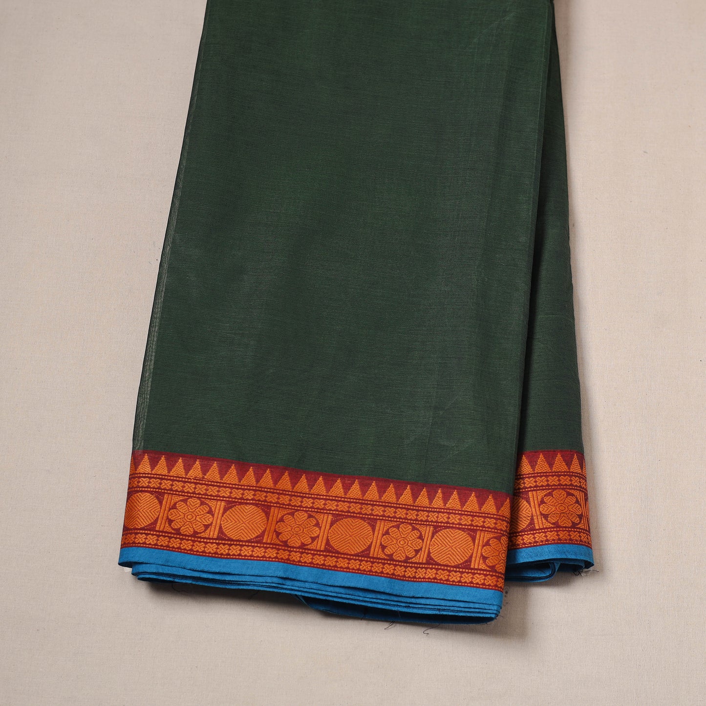 Green - Kanchipuram Cotton Fabric with Thread Zari Border 03