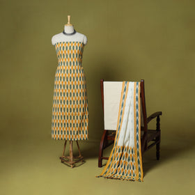 Yellow - 3pc handloom cotton unstitched pochampally ikat