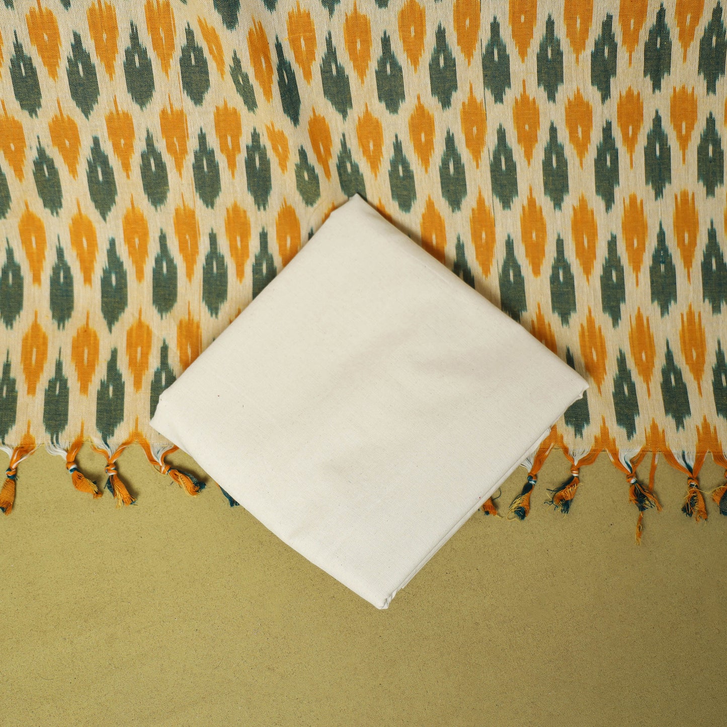 Yellow - 3pc handloom cotton unstitched pochampally ikat