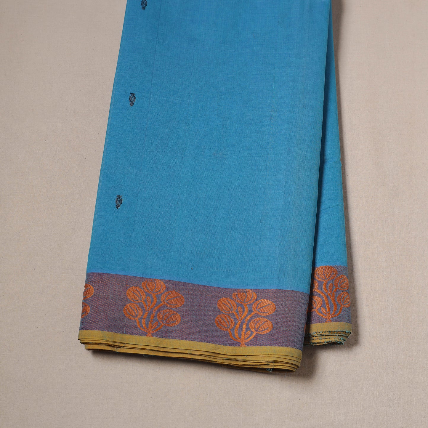 Blue - Kanchipuram Buti Cotton Fabric with Thread Border 07