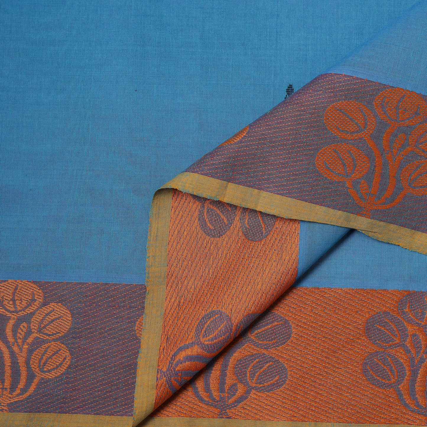 Blue - Kanchipuram Buti Cotton Fabric with Thread Border 07
