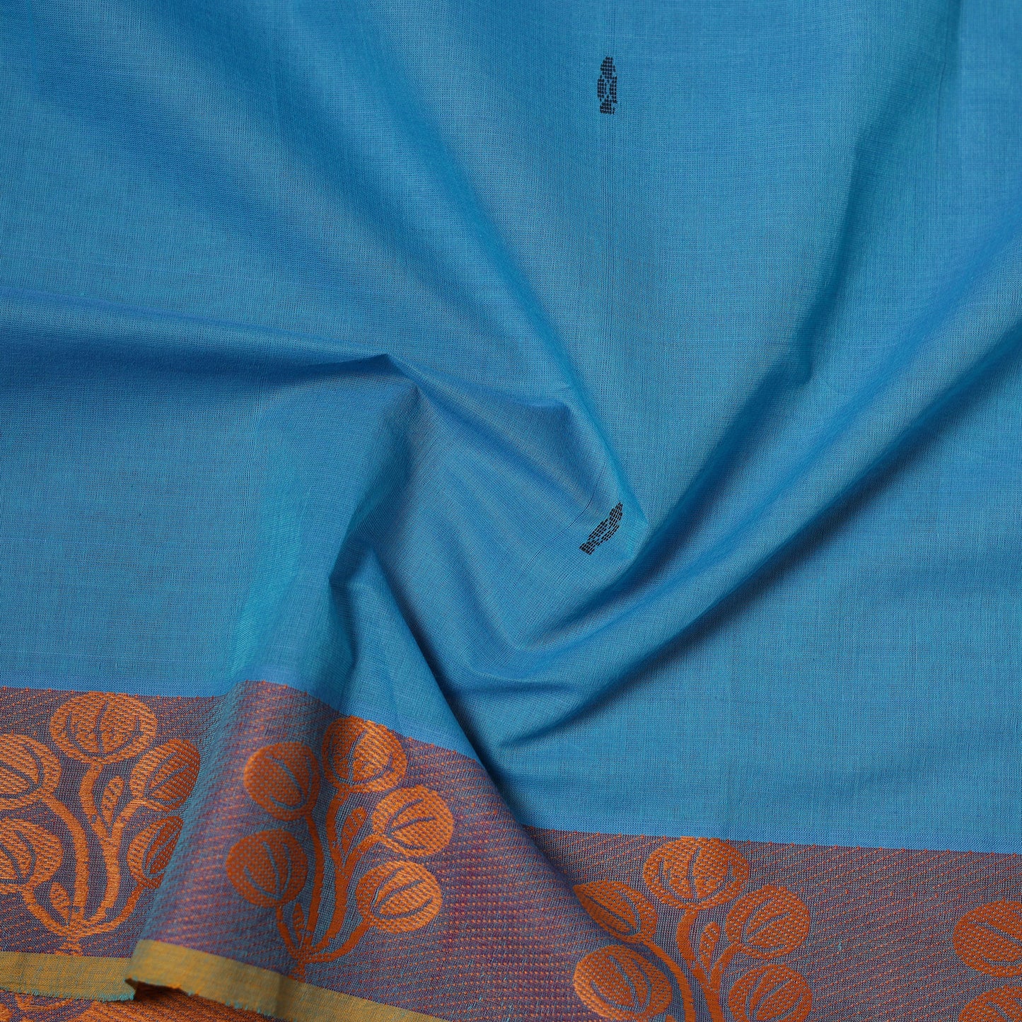 Blue - Kanchipuram Buti Cotton Fabric with Thread Border 07